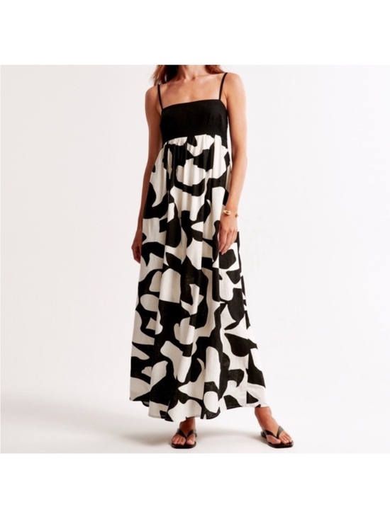 Abercrombie & Fitch Dresses & Skirts - Abercrombie & Fitch Linen Blend Maxi Dress Black White Print Size Medium